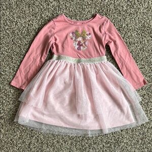 Disney Minnie Sequin Pink Long Sleeve Dress with Glitter Tutu Skirt Size 4T